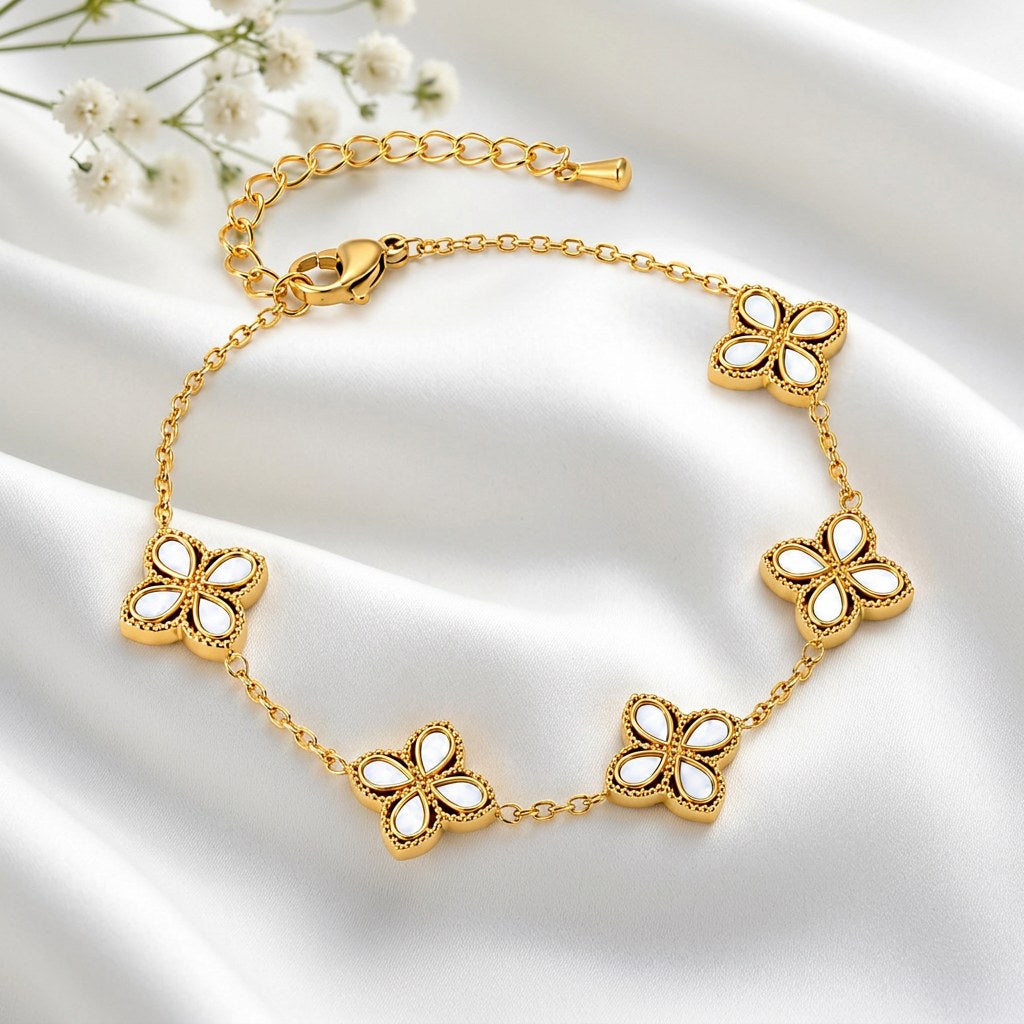 Fleur Eclat Gold Bracelet - White