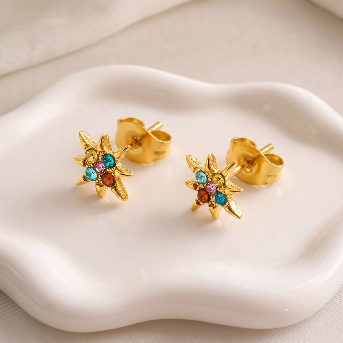 StarFlower Gold Stud Earrings - Rainbow Main image