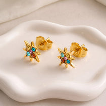 StarFlower Gold Stud Earrings - Rainbow