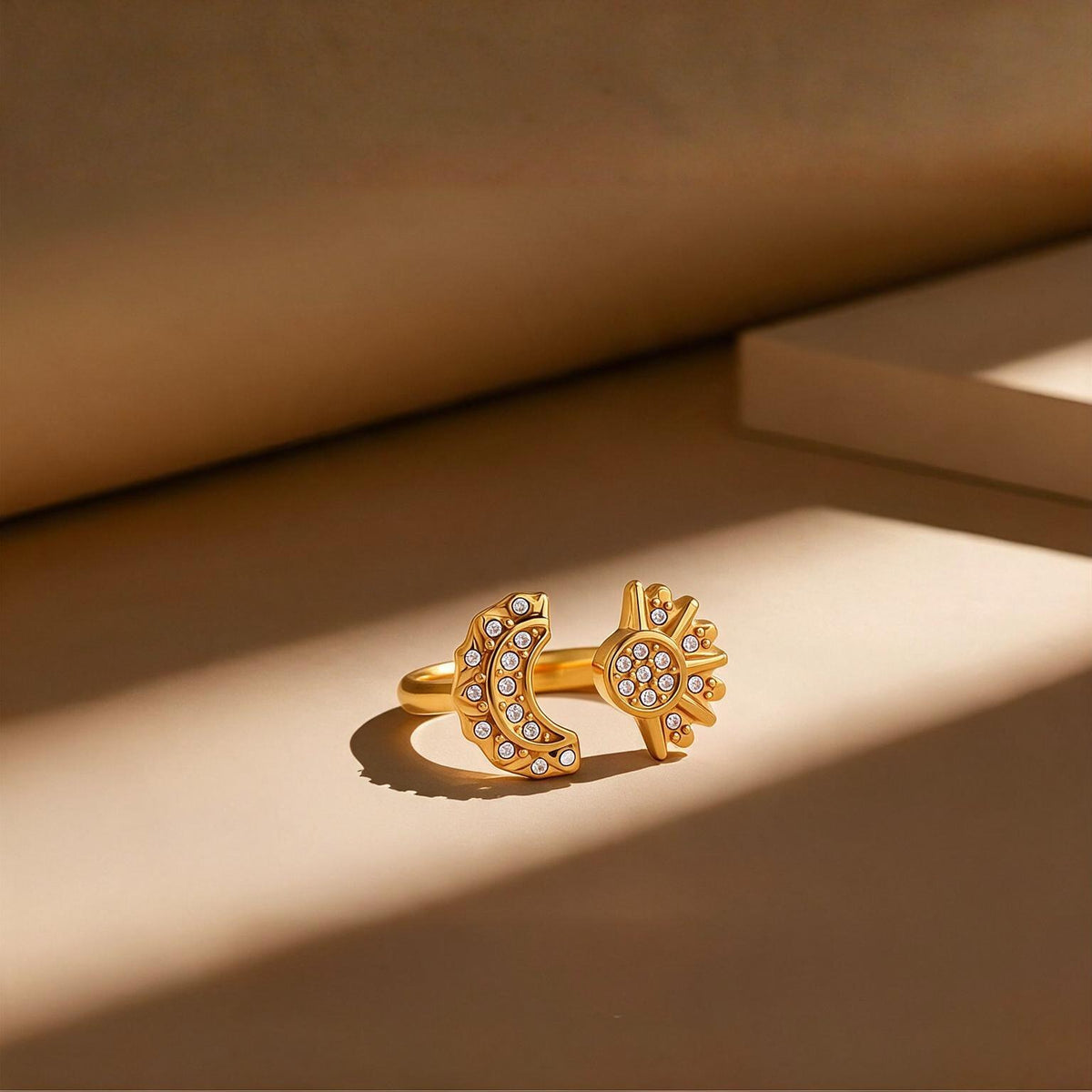 Star & Moon Gold Ring