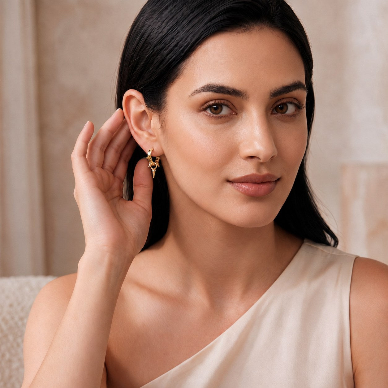 Apex Spike Gold Hoops Earrings Secondary image