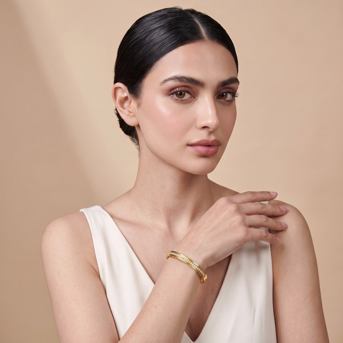 Crystal Line  Gold Bangle