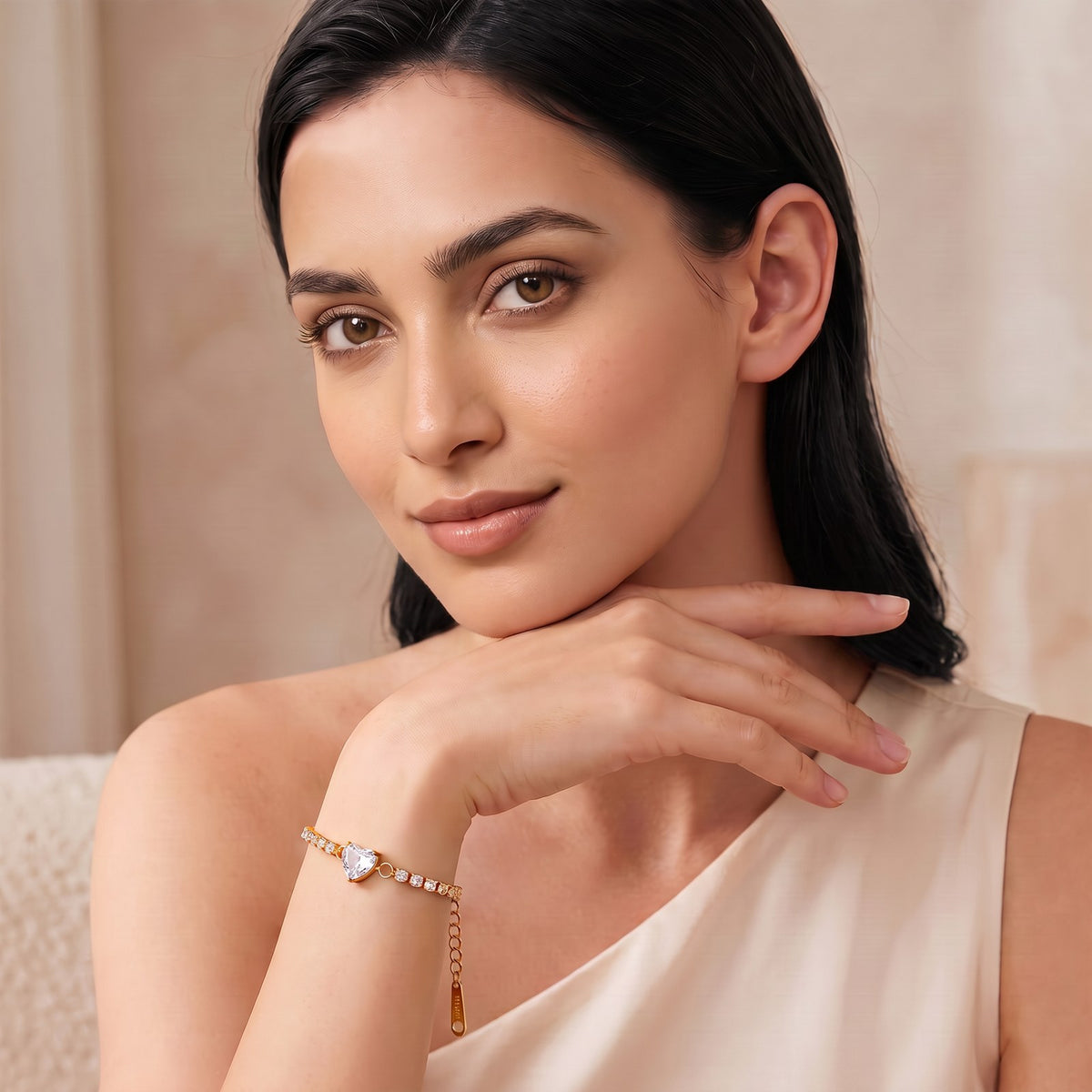 Amore Heart Gold Tennis Bracelet