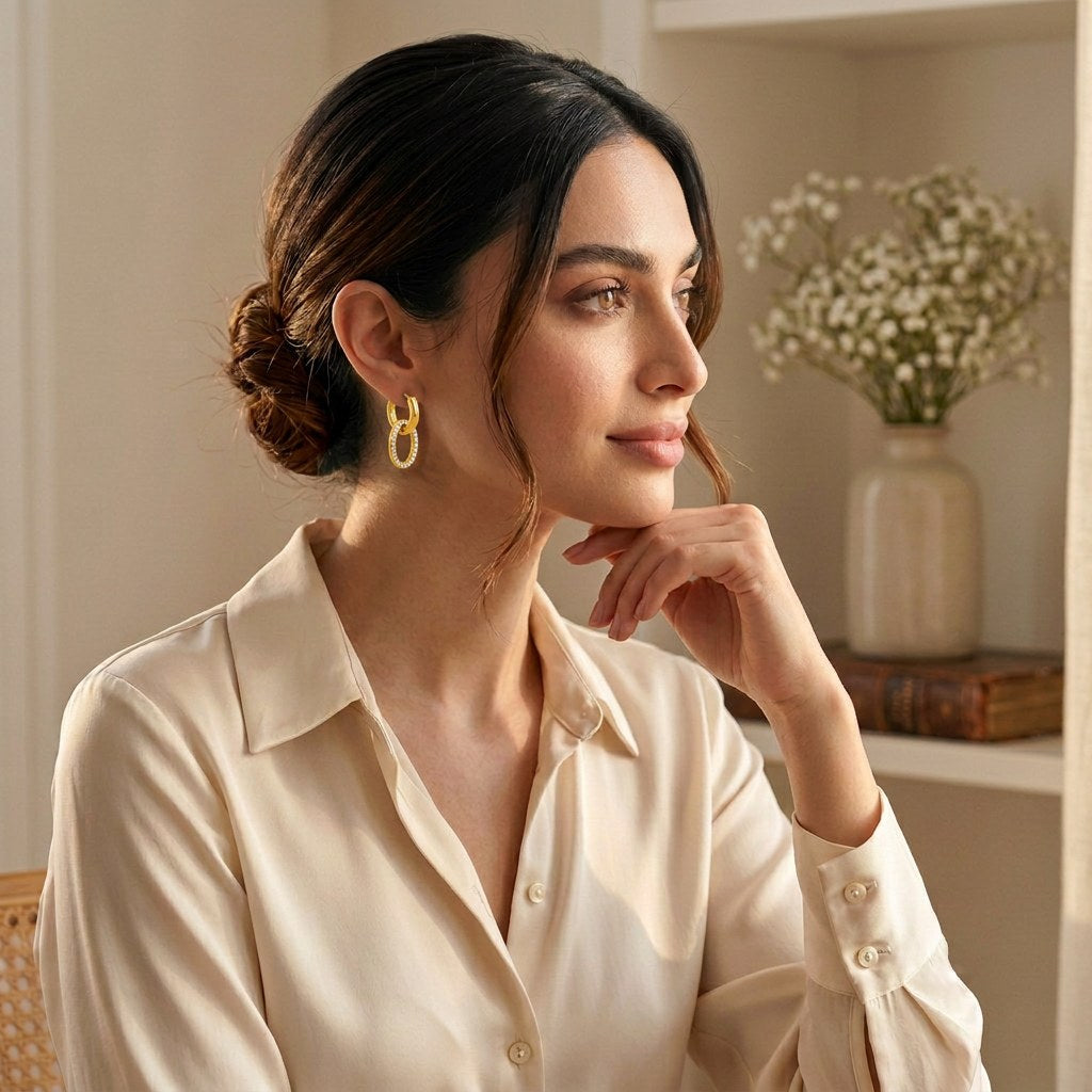 Gold Link Hoops Earrings