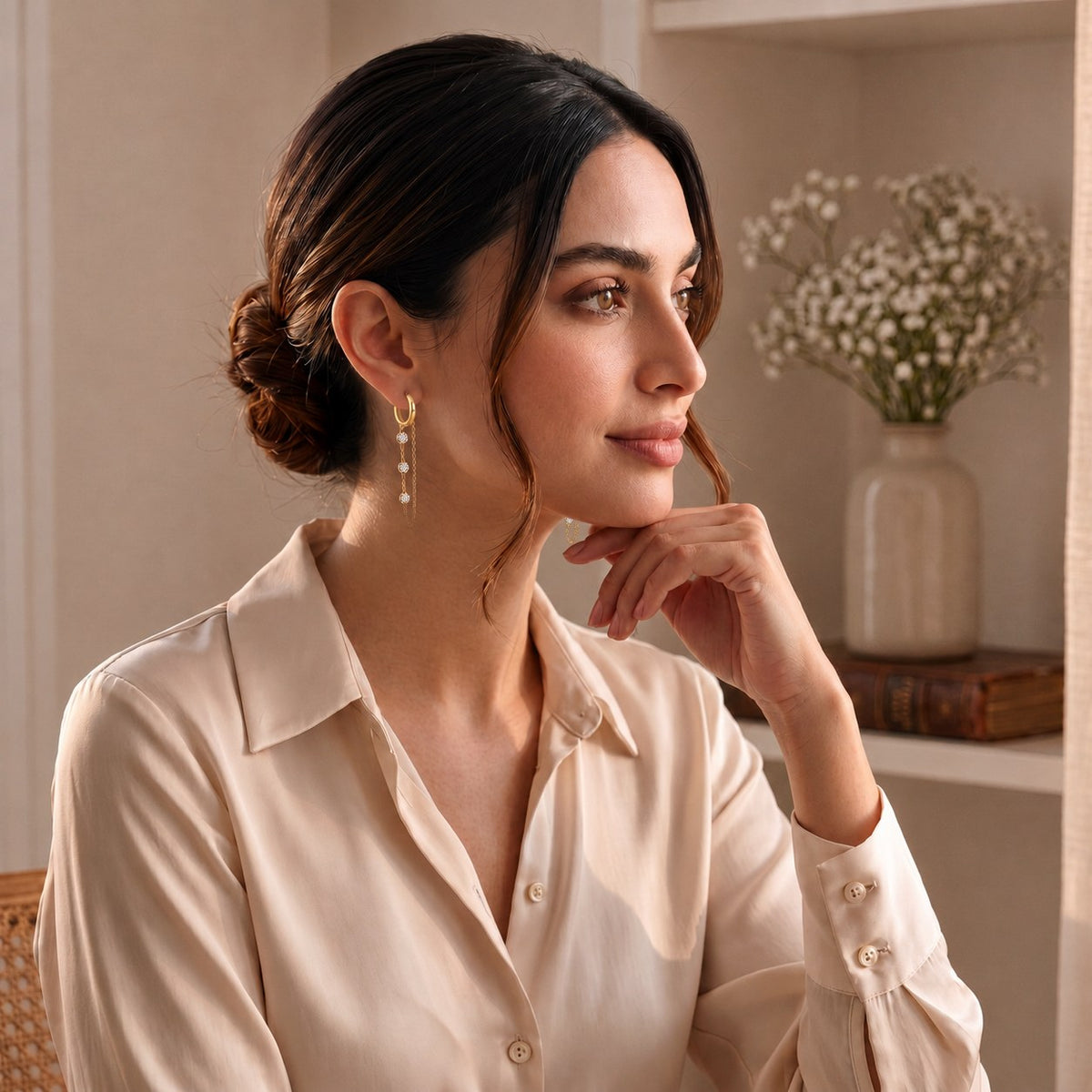 Luna Cascade Gold Hoop Earrings