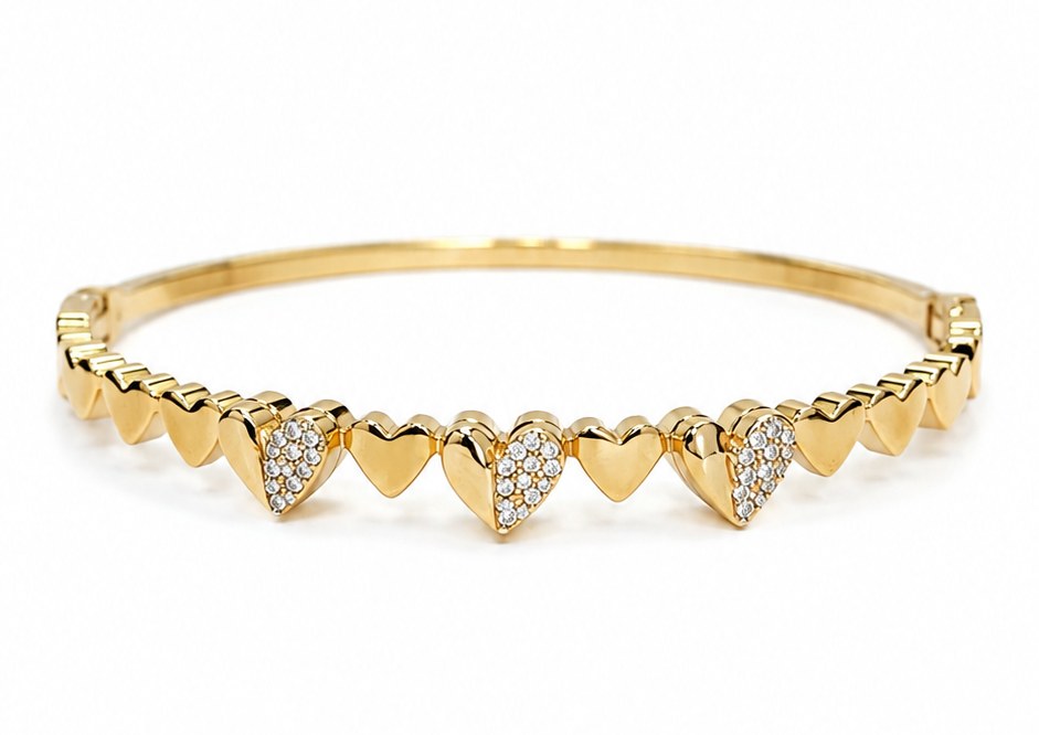 Trio Heart Gold Plated Bangle