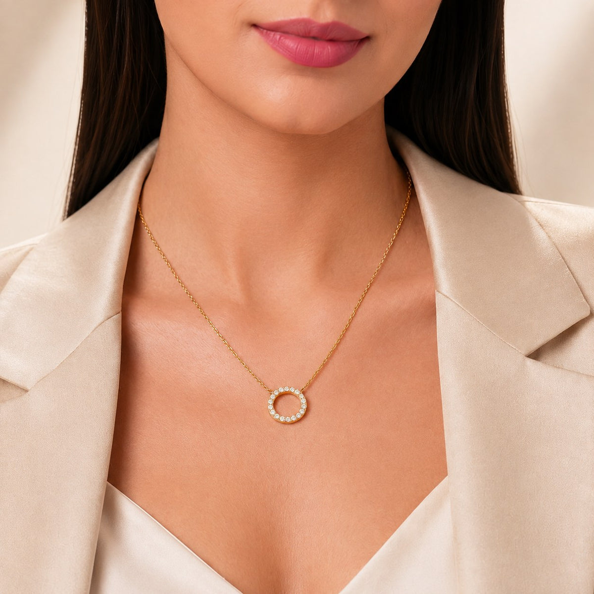 Halo Crystal Gold Necklace