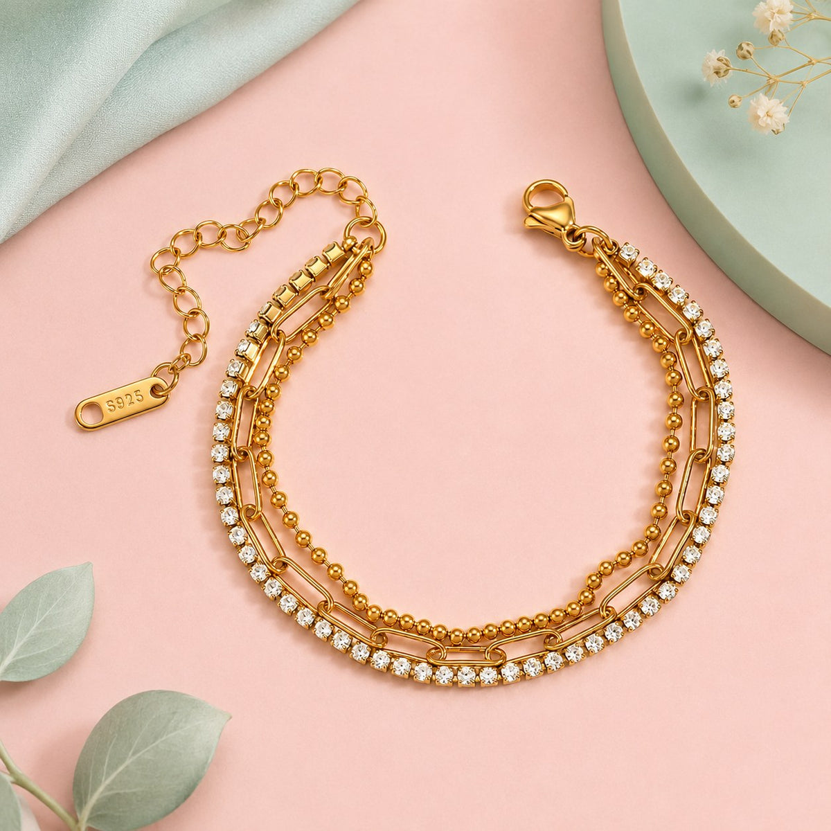 Trinity Chain Gold Bracelet