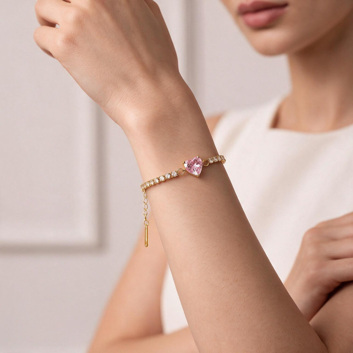Amore Heart Gold Tennis Bracelet