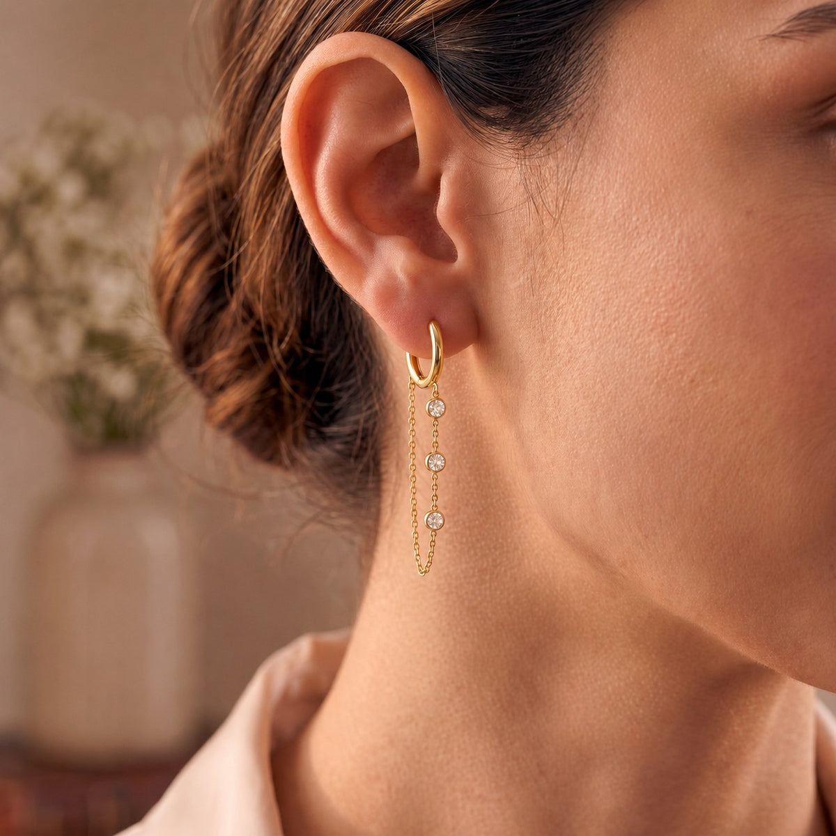 Luna Cascade Gold Hoop Earrings