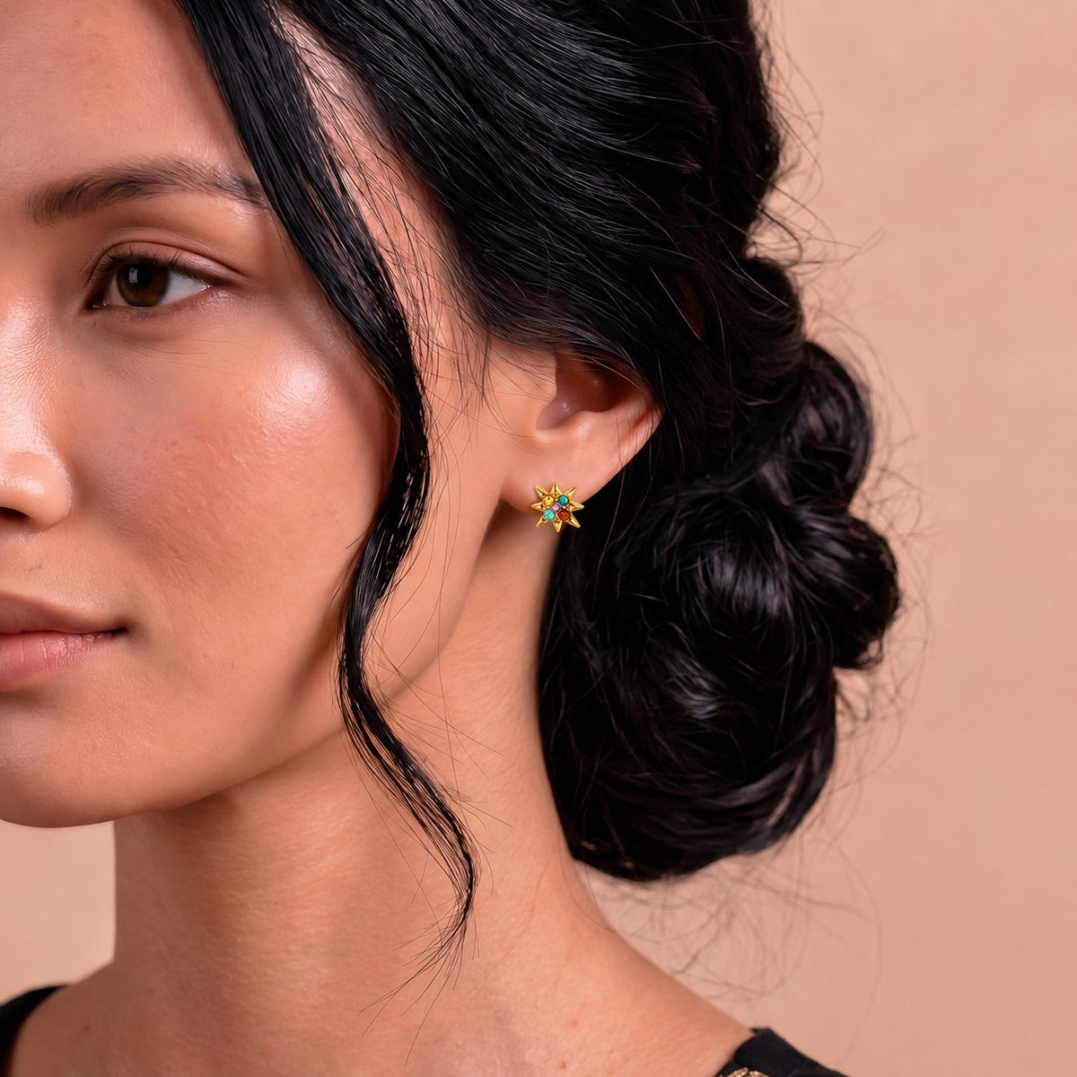 StarFlower Gold Stud Earrings - Rainbow