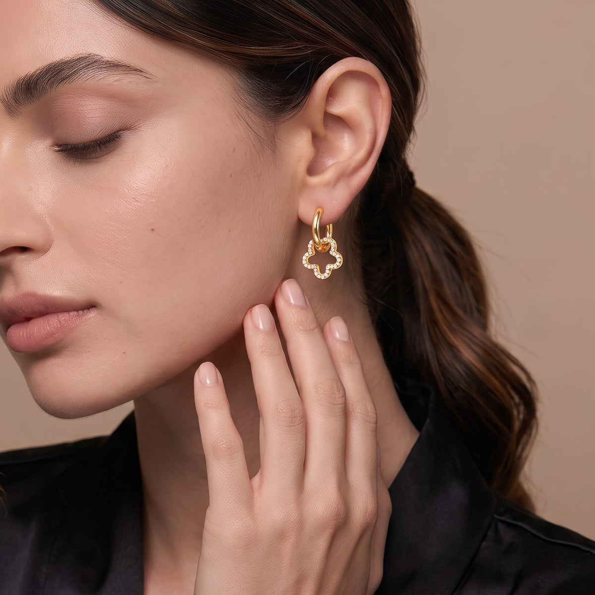Clover Hoops Gold Earrings