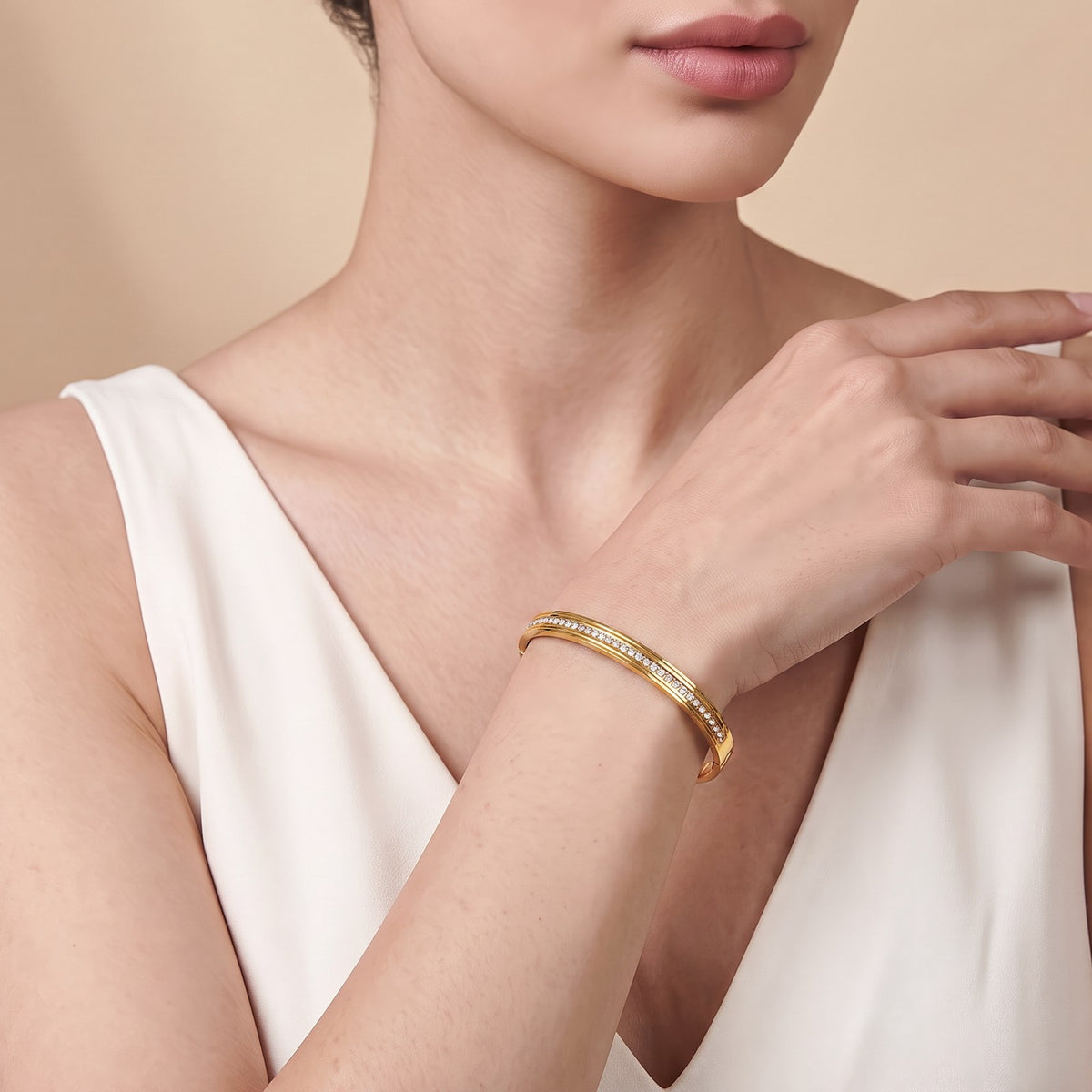 Crystal Line  Gold Bangle