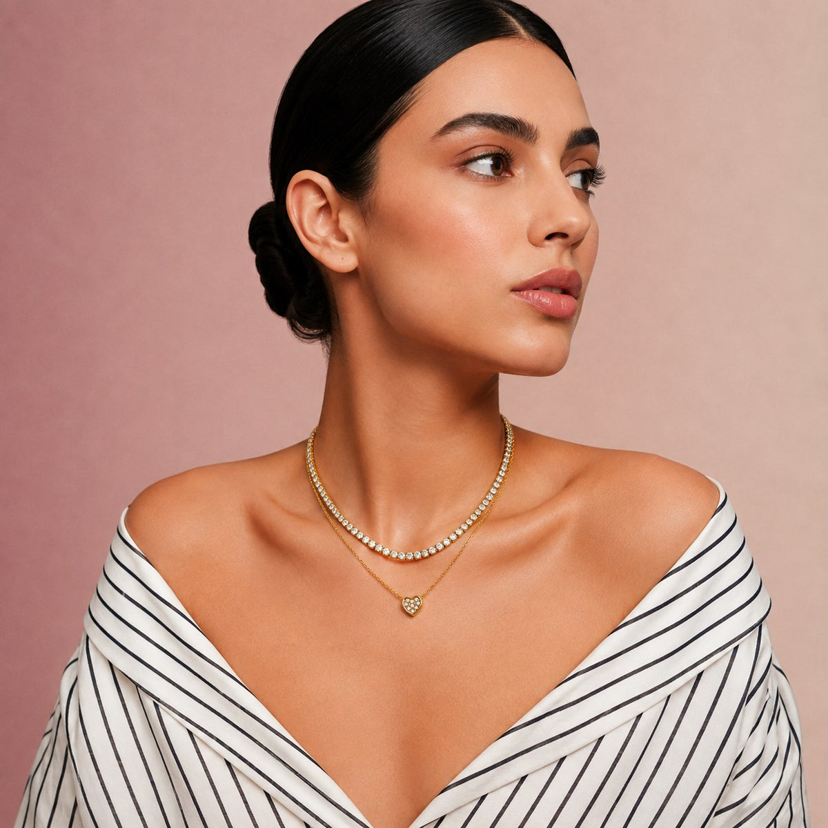 Heart Halo Duo Gold Necklace