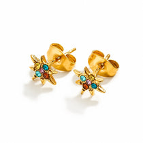 StarFlower Gold Stud Earrings - Rainbow