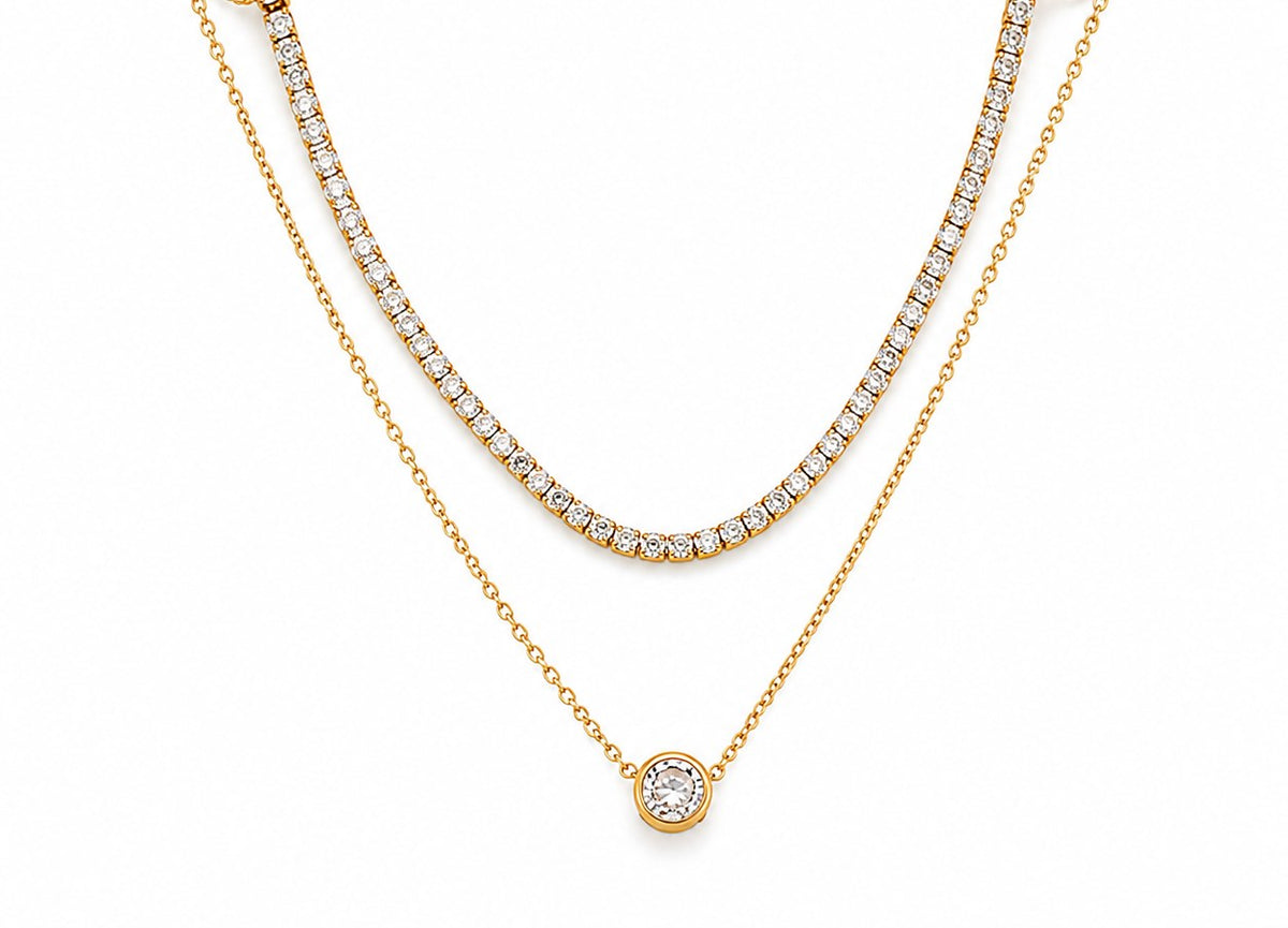Heart Halo Duo Gold Necklace