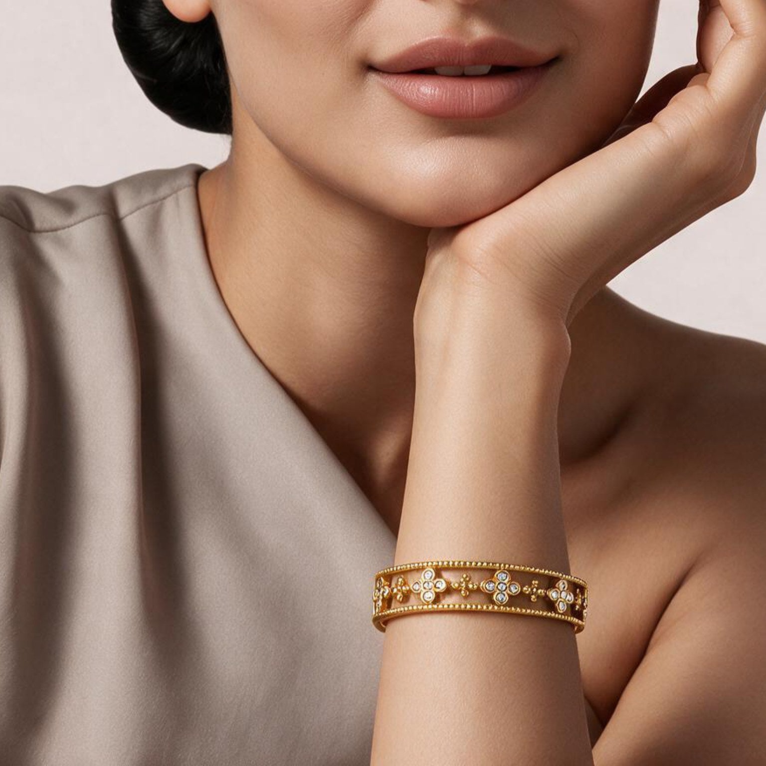 Flora Radiance Cyrstal  Gold Bangle Secondary image