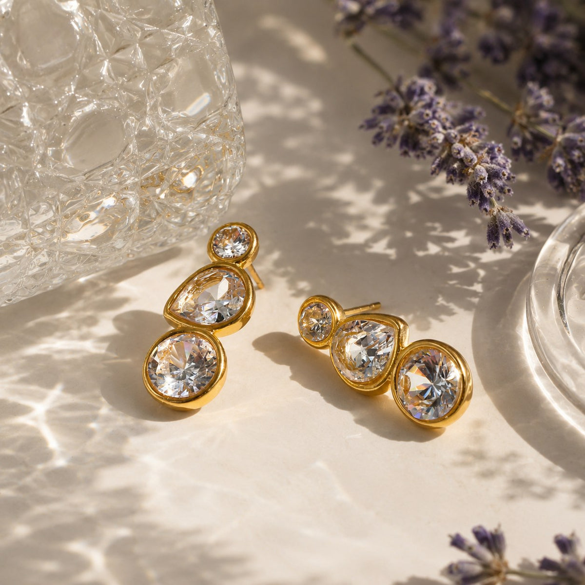 Lumina Bezel Gold Stud Earrings