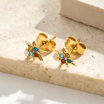 StarFlower Gold Stud Earrings - Rainbow