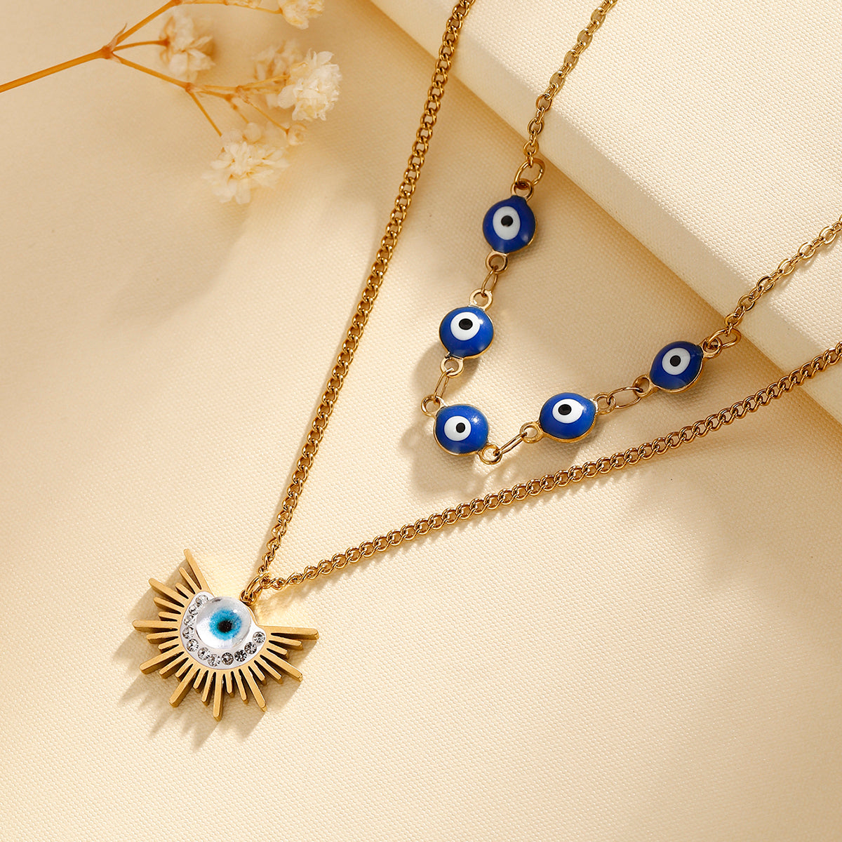 Solara Evil Eye Burst Gold Necklace