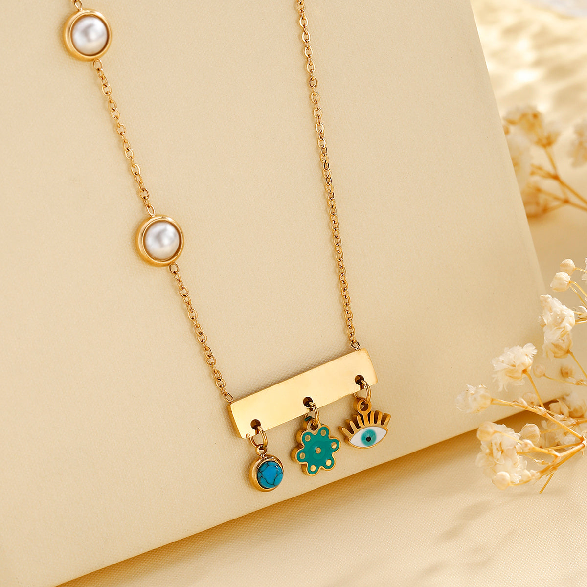 Mystic Eye Charm Gold Necklace