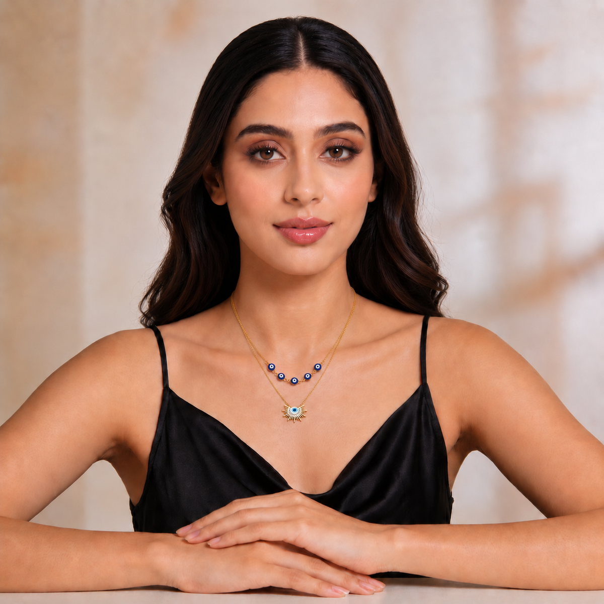 Solara Evil Eye Burst Gold Necklace
