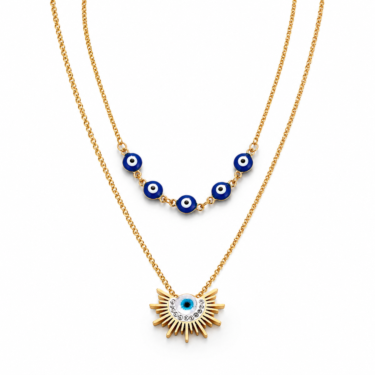 Solara Evil Eye Burst Gold Necklace