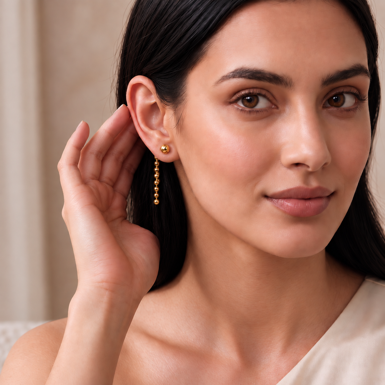 Linear Drop Gold Earrings Secondary image