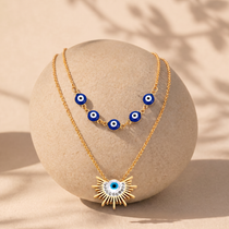 Solara Evil Eye Burst Gold Necklace