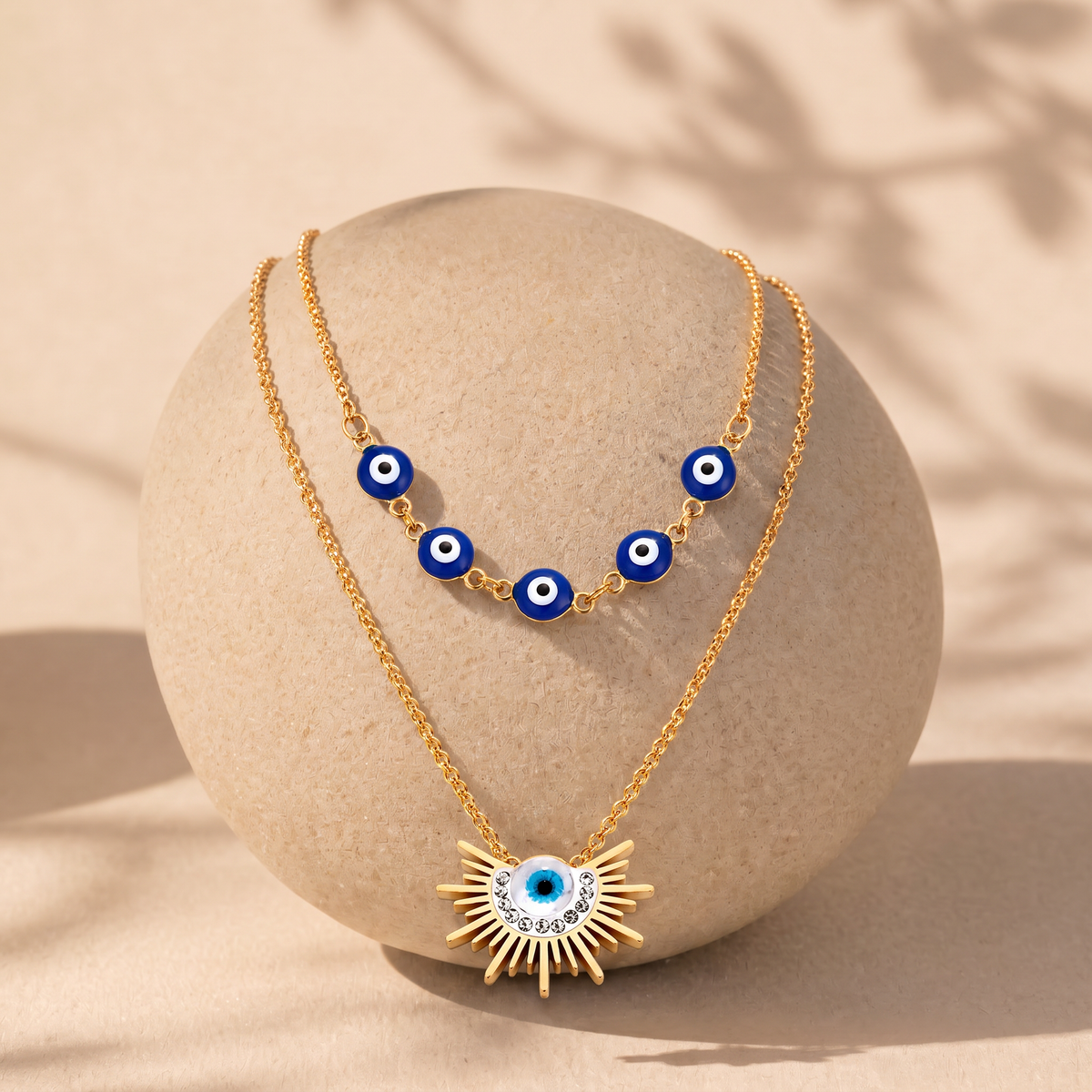 Solara Evil Eye Burst Gold Necklace